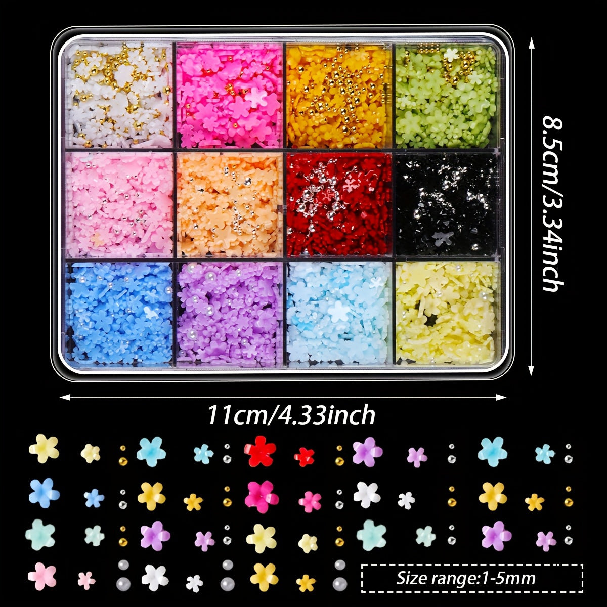 1500pcs Y2K Style Nail Art Charm Set, Featuring 3D Resin Flowers, Golden And Silvery Caviar Beads, Pearls, Hypoallergenic, Unscented, for DIY Finger Trimming And Nail Design Decoration.